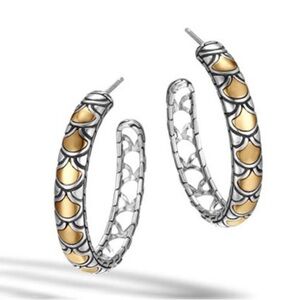 Authentic JOHN HARDY Legends Naga Hoop Earrings in Silver and 18KYG